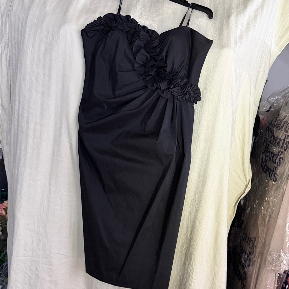 Sz 14 Maggy London Elegant Black Ruffled Women's Dress